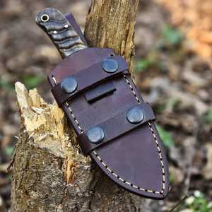 มีดล่าสัตว์เหล็กดามัสกัสทำมือ UA Supplies ใบมีดแบบ Fixed Blade ขนาด 8 นิ้ว ปลายมีดแบบ Drop Point ด้ามจับทำจากเขาแกะเกรดอุตสาหกรรม OEM - Product Image 6