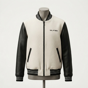 Chaqueta para hombre MA-ATTIERA, color crema, negro, con mangas de cuero PU, cremallera frontal, informal, para otoño - Product Image 1