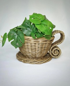 Maceta de ratán con asa en espiral, perfecta para plantas verdes de interior, estilo rústico y decoración de escritorio, procedente de la India. - Product Image 1