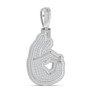 Pendentif main OK en alliage plaqué rhodium avec micro-pavé de strass en cristal, style hip-hop, breloque unisexe - Product Image 1