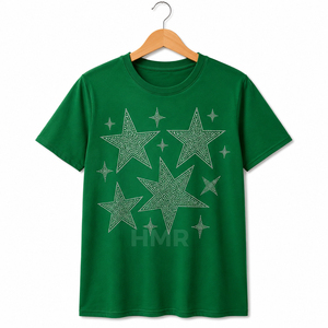 HMR Brotherhood Custom Logo Men's Green Rhinestone <b>Star</b> Cotton T <b>Shirt</b> Fashion Summer Streetwear Wholesale - Product Image 5