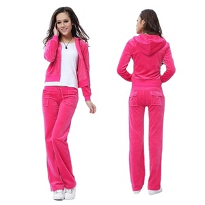 New Designer Women's Velvet Fabric Body Fit Blank Track Suit Long Pants & Zipper Top Survetement Velour Ribbed Cuff Sweat Suit - Product Image 1