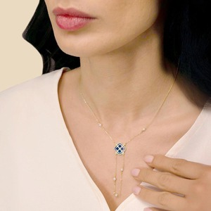 Collar de Oro Amarillo de 9K con Perlas de Agua Dulce y Madreperla Azul y Blanca, Diseño Floral, para Mujer, Joyería Fina, Venta al Por Mayor - Product Image 5
