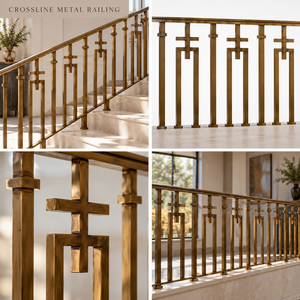Rampe en métal géométrique à motifs croisés avec finition bronze pour escaliers modernes, balustrade de balcon et balustrade décorative - Product Image 5