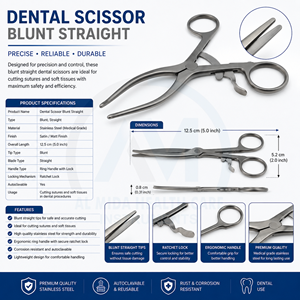 Ciseaux dentaires Al Mida Healthcare de classe II, à lame arrondie, droits, en acier inoxydable, manuels, chirurgicaux, pour la chirurgie, certifiés CE ISO13485 - Product Image 6