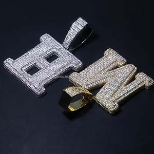 Pendentif personnalisé en argent 925 avec diamant VVS Moissanite, cadeau Hip Hop, pendentif lettre HM, bijoux fins sertis de diamants pour unisexe - Product Image 4