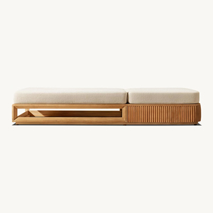 Chaises longues d'extérieur pour hôtel, villa, en teck, chaise longue de resort, ensemble de meubles d'extérieur pour patio, lit de repos d'extérieur, chaise longue de jardin - Product Image 2