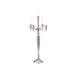 Elegant 5-Arm Silver Aluminum <b>Candelabra</b> Tall Floor Standing Candle Holder Polished Metal Wedding & Event Centerpiece Home Decor - Product Image 1