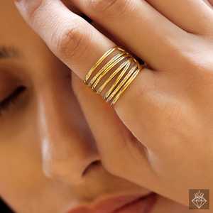 Bague multicouche dorée anti-ternissement PRAO Bagues de mode à taille réglable - Product Image 3