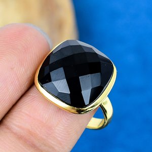 Bague en onyx noir naturel fait main, forme coussin, pierre précieuse, or 18 carats, argent sterling 925 - Product Image 3