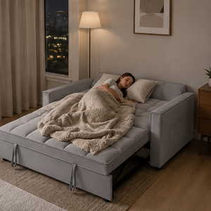 Convertible Velvet Sleeper <b>Sofa</b> <b>Bed</b>, 55.2-Inch Multifunctional | <b>Sofa</b> with Sponge Filling, Storage Compartment & Comfortable - Product Image 2