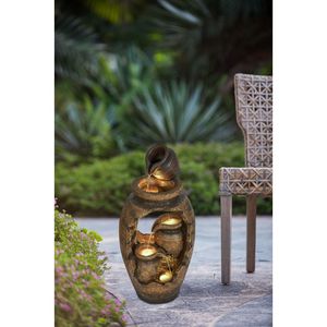 Fuente de agua marrón rústica tradicional de 3 niveles 15,4x11,8x32,7 "con bomba de luz de diseño de olla para uso decorativo en interiores y exteriores - Product Image 6