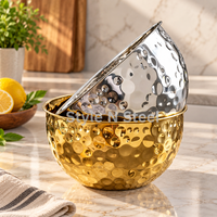 Style N Steel Ensemble de 2 bols de service en métal martelé, en acier inoxydable poli, or et argent, de luxe, pour fruits, salades et réceptions