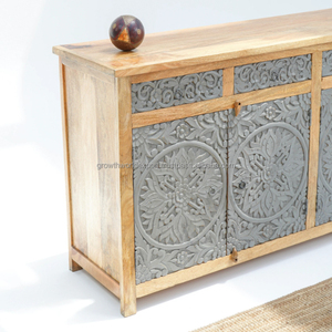 Tablero lateral de madera maciza con 4 cajones de madera y 4 puertas de madera con almacenamiento de madera Cajón de sala de estar industrial de alta calidad - Product Image 2