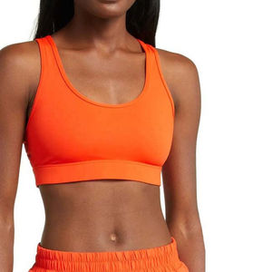 Women's Orange Solid 2 Piece Sports Set Sleeveless Crop Top Above Knee Shorts Breathable Knitted Workout Wear Spring Summer - Product Image 3