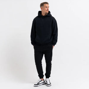 Men's <b>Black</b> Hooded <b>Sweatshirt</b> Oversized Fit Solid Color Casual Cotton Pullover Autumn Wear - Product Image 2