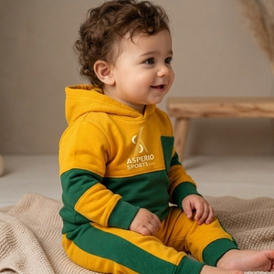 Ensemble de survêtement 2 pièces pour garçons, grande taille, en molleton jaune, comprenant un sweat à capuche et un pantalon de jogging, effet délavé - Product Image 4