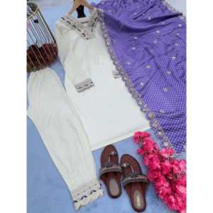 Conjunto de ropa de fiesta de diseñador para mujer Dupatta con estampado elegante con parte superior e inferior - Product Image 3
