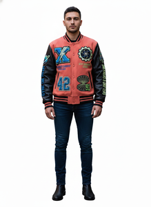 Veste universitaire de baseball personnalisée pour hommes, de haute qualité, en gros, avec broderie chenille et manches en cuir, logo frontal, idéale pour l'hiver - Product Image 2