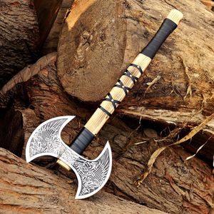 Hacha Vikinga Hecha a Mano con Acabado de Acero al Carbono Forjado, Hacha de Construcción con Mango de Madera y Funda de Cuero, para Camping, OEM, Garantía de 3 Años - Product Image 2