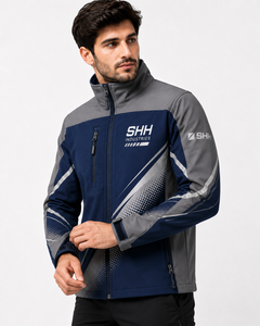 Custom Men Softshell <b>Jacket</b> <b>Waterproof</b> Windproof Outdoor Sports Workwear Full Zip Stand Collar Reflective Print OEM Wholesale - Product Image 6