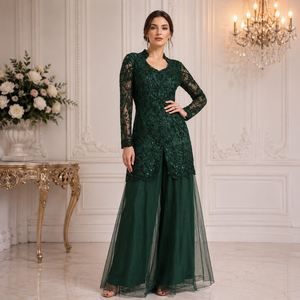 Luxury Modern Emerald Green Beaded Mermaid Evening Gown Jacket Women | Floor-Length Long Sleeve Formal Party Wedding Dress - Product Image 4