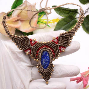 สร้อยคอทำมือจากโลหะผสมสังกะสีประดับหยกแบบมาคราเม่ สไตล์พุทธศาสนา คลาสสิก โดดเด่น พร้อมลูกปัด ปรับขนาดได้ ประดับด้วยหินบำบัด - Product Image 2