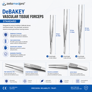 Pinzas para Tejido Vascular DeBAKEY, Instrumento Quirúrgico Estándar, Atraumático, ZETOMEDPRO - Product Image 3