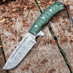 Couteau de chasse artisanal en acier Damas sur mesure OEM, couteau à lame fixe pour le camping et les activités de plein air, couteau EDC avec étui en cuir, cadeau - Product Image 4