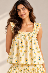 Ensemble jupe florale en voile de coton pour femme – Haut sans manches à volants et mini-jupe à volants, ensemble jupe d'été - Product Image 3