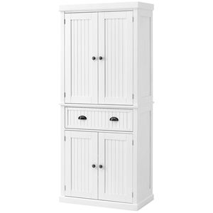 72-Inch White Freestanding <b>Pantry</b> Cabinet <b>Kitchen</b> Storage with 4 Adjustable Doors Drawer and Shelves - Product Image 1