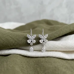 Flowing Elongated Three Prong Pear Cut Solitaire Lab Grown Diamond Studs 14K Gold Luxury <b>Fine</b> Jewelry Wholesale Supplier <b>Earring</b> - Product Image 4