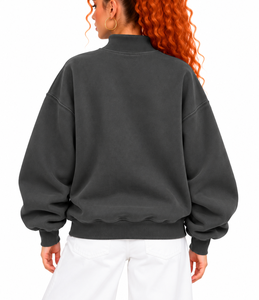 Sweat-shirt surdimensionné à col montant pour femme OEM, avec broderie personnalisée en lettres appliquées, épaules tombantes, en molleton de coton - Product Image 5