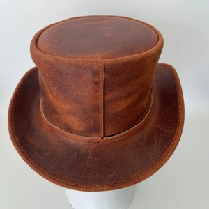Brown Leather Top Hat High Crown Vintage Distressed <b>Fedora</b> Hat for <b>Men</b> Classic Formal Party Costume - Product Image 5