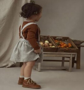 Cute Beige Pinafore Dress With Adjustable Waist Side Pockets & <b>Suspenders</b> With Button Fastening Crafted From Soft Linen Fabric - Product Image 1