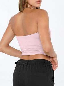 Top corto de color liso, top de tubo de punto de spandex, top de tubo informal de verano, top corto sin tirantes para mujer, top de tubo para uso diario - Product Image 5