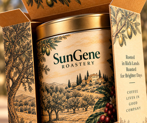 Boîte à café personnalisée Ochre Grove avec fond auto-verrouillant, carton imprimé pour la vente au détail - Product Image 3