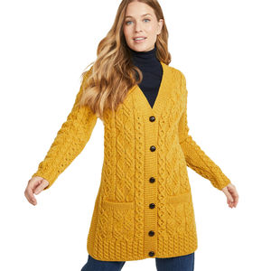 Cárdigan Largo de Punto Trenzado Amarillo para Mujer, Cálido y Cómodo para Invierno, Servicio OEM ODM - Product Image 1