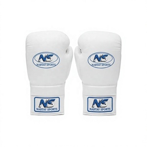Gants de boxe légers unisexes Nabtay Sports en cuir véritable blanc avec fermeture auto-agrippante, pour entraînement adulte, doigts entièrement couverts - Product Image 1