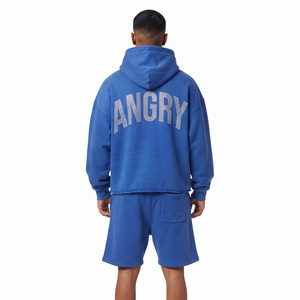 Ensemble short et sweat à capuche ample pour homme, 100 % polyester polaire, coupe décontractée, style streetwear, avec strass, manches longues, deux pièces - Product Image 2
