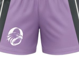 Shorts de netball unisexe gris lavande sublimés en polyester, vêtements de sport athlétiques légers avec empiècements latéraux pour l'entraînement et les matchs - Product Image 6