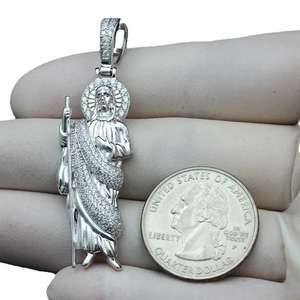 Elegante Colgante de San Judas con Diamante Moissanita, Sin Cadena, Plata de Ley 925, Estilo Hip Hop, Regalo de Cumpleaños - Product Image 3