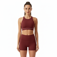 Ensemble de yoga 2 pièces taille haute pour femmes grandes tailles : soutien-gorge de sport et short – Tenue de fitness en nylon et élasthanne à séchage rapide et respirante pour la gym et l'entraînement