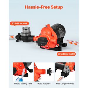 Pompa Acqua 12V DC per Camper 40 PSI Max 4 GPM (15.1 L/min) a 3 Camere a Membrana Autoadescante con Pressostato Automatico per Uso Marino - Product Image 4
