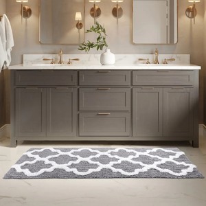 Modern Geometric 100% Cotton Reversible Bath <b>Mat</b> Rectangle Non-Slip Tufted Rug with Rubber Backing for Home <b>Bathroom</b> - Product Image 1