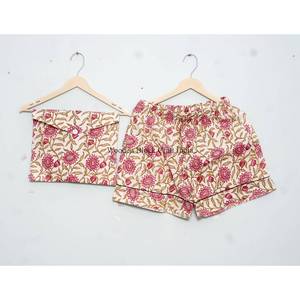 Women's Customizable floral Printed Cotton Pajama <b>Set</b> Unique Design with Elastic Waist Casual Style for Summer Nightwear - Product Image 2