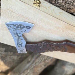 Viking <b>Axe</b> Industrial Grade Handmade Nordic Style Wooden Carbon Steel Blade for <b>Camping</b> Outdoor Adventures Collection Display - Product Image 6