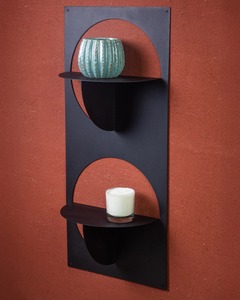 Étagère murale moderne à double niveau en métal noir avec revêtement en poudre, étagère flottante minimaliste pour le rangement dans le salon - Product Image 6