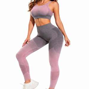 Leggings de yoga et fitness pour femmes, taille mi-haute, en tissu extensible, confort optimal, ensemble 2 pièces uni, sans coutures - Product Image 2