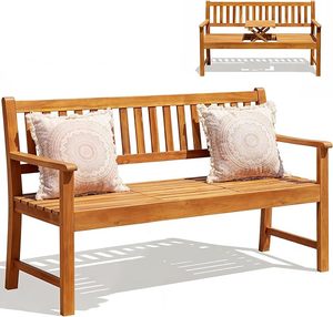 <b>Wood</b> Patio <b>Bench</b> with Integrated Table Rustic Outdoor Seating for Garden Yard 2 Person Modern Design Durable Furniture - Product Image 4